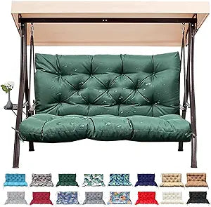 Outdoor/Indoor Swing Replacement Cushion, 2 or 3 Seats Bench Cushions with Backrest, Thicken 4" Recliner Seat Pad for Garden/Patio, Waterproof Premium Tufted Cushion with Ties(Dark Green-40x40x4in)