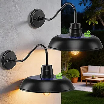 Solar Barn Light for Outside, 12 Inch Solar Gooseneck Barn Light, Dusk to Dawn Outdoor Wall Lights Waterproof Industrial Exterior Farmhouse Wall Sconce for Porch Barn Garage Patio, 2 Pack