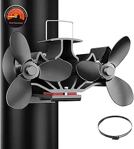 Wood Stove Fan Heat Powered, Strong Magnetic Fireplace Fan,πUltra Quiet & High Speed & Non Electricπ Auto Thermal Fireplace Fans Heat Powered with Thermometer, Wire Rope, Dual Blade