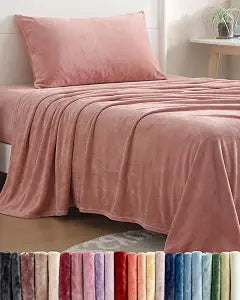 Fleece Sheets Twin Size Set - 3-Piece Velvet Flannel Sheet Set - Rose Pink