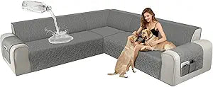 ALIECOM Corner Sectional Couch Covers Waterproof Washable L Shape Sofa Cover Protector Geometric Jacquard Sectional Slipcover Furniture Cover with Adjustable Strap for Pet Dog (Large, Dark Gray)