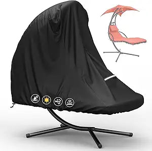 COSHNIBI Patio Hanging Chaise Lounge Cover,73 Inch Heavy Duty 600D Waterproof Outdoor Curved Steel Hammock Chaise Lounger Chair Swing Cover with Handle,Black