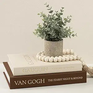 Decorative Books for Home Decor - Stackable Faux Book Box for Coffee Table Styling & Hidden Storage - Neutral Linen Fake Books as Display Riser for Shelf & Entryway (Set of 2, Van Gogh Art)