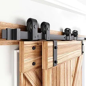 EaseLife 6.6FT Bypass Double Sliding Barn Door Hardware Kit,Single Track, Slide Smoothly Quietly, Easy Install (6.6FT Track Kit for Double 45" Wide Door)