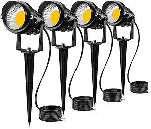 SUNVIE 12W LED Landscape Lighting Low Voltage (AC/DC 12V) Waterproof Garden Pathway Lights Super Warm White (900LM) Walls Trees Flags Outdoor Spotlights with Spike Stand (4 Pack)