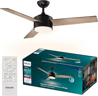 Philips Indoor Ceiling Fan, Light, with Bright LED Light, 2650 lm, 3 Blades, 4800 CFM, 6 Speeds, 2 Airflow Modes, Selectable White Light, Dimmable, Robust, Reversible Blades