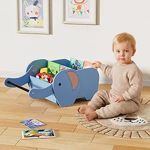 HAVLOTII Montessori Kids Bookshelf, Wooden Elephant Toddler Bayby Nursery Book Shelf and Toy Storage, Wooden Children Bookcase Organizer Furniture for Kids Rooms, Playroom, Nursery and Classroom
