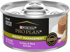 Purina Pro Plan Weight Control Pate Wet Cat Food, SPECIALIZED Weight Management Turkey & Rice Entree - (Pack of 24) 3 oz. Pull-Top Cans