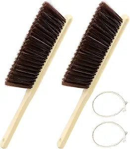 2 Pieces Wooden Hand Broom Brushes, Bench Brush with Long Wood Handle, Soft Bristle Cleaning Dust Brush for Counter, Bench, Car, Furniture, Bed, Woodworking Cleaning(Color:As Shown)