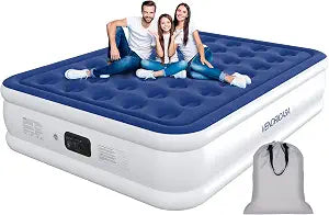 Queen Air Mattress with Built in Pump, 18" Raised Comfort Inflatable Mattress, 800lbs Heavy-Duty Support, Self Inflating Blow Up Bed, Portable Air Bed for Guests Room & Sleepover
