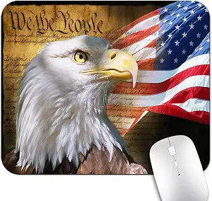 Patriotic Bald Eagle America Pride Flag Mouse Pad, We The People Desk Mat