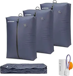Vacuum Bag for Travel, Professional IPX8 Waterproof Reusable Vacuum Compression Bags for Travel Suitcases, Durable Space Saver Bag(3 Large,With Pump)