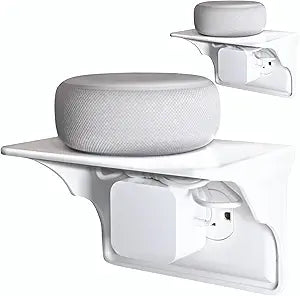 Power Perch Horizontal Wall Outlet Shelf  Bathroom Shelving for Electric Toothbrush & Organization  Useful as Alexa Dot Holder, Small Wall Shelf Apple Homepod Mini Wall Mount  White, 2-Pack