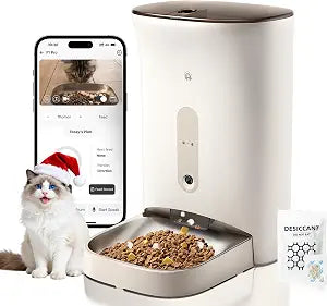 Automatic Cat Feeder with 3MP Camera,2K HD Video with Night Vision,5G/2.4G WiFi Pet Feeder with 2-Way Audio,App-Controlled Timed&Blockage Sensor,Detachable for Easy Cleaning with Desiccant for Cat/Dog