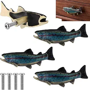 Shimeyao 4 Pcs Trout Drawer Knobs, Fish Cabinet Pull Vintage Zinc Alloy