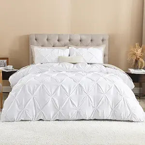 Litanika White Queen Duvet Cover, 3 Pieces Pinch Pleat Cover