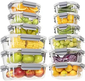 salient S 24 Pieces Glass Food Storage Containers with Lids,Glass Meal Prep Containers Set with Locking Lid,Airtight Glass Lunch Container for Kitchen,BPA Free(12 Lids & 12 Containers)
