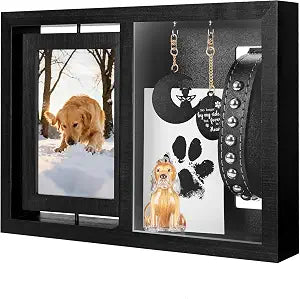 Dog & Cat 3-in-1 Memorial Wooden Picture Frame Set, Lost Pet Sympathy Gifts with 360 Rotation Wooden Picture Frame for Two 4"x6" Photos, Pet Memory Gifts for Dog/Cat Passing