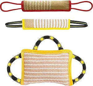 La La Pet 3Pcs Portable Jute Dog Bite Pillows with Handles Dog Bite Training Toys Dog Bite Tug Toys Dog Bite Wedge Dog Training Tools for Indoor and Outdoor