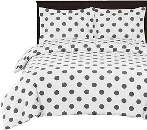 Royal Tradition Polka Dots 250-Thread-Count, 100-Percent Cotton Percale Full-Queen, 3PC Duvet Cover Set, White and Grey