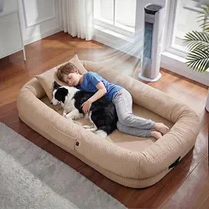 WROS Cooling Human Dog Bed for Summer, Breathable Washable Floor Lounger for People & Pets, 65"x36"x11", Dune Brown, Pet Bed for Hot Weather Relaxing