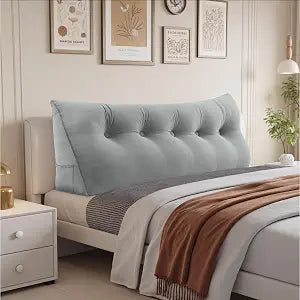 Headboard Wedge Pillow,Queen Bed Wedge Pillow for Headboard,Backrest Pillow for Beds,Reading Pillows for Sitting in Beds Adult,Bolster Pillow for Bed with Removable Cover(Grey,Size:60x8x20