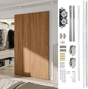1pcs 27.6-47.2 Inch Hidden Sliding Barn Door Hardware and Track, Floating Wall Mounted Invisible Sliding Door Track, Soft Close, Quiet, Easy to Install