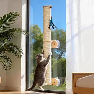 Lulu's World Cat Wall Scratcher,32" Tall No-Drill Wall Mounted Kitten Scratching Post, Cat Wall Furniture with 4 Suction Cups, Sturdy Sisal Climbing Tree Cat, Wall Shelves for Indoor Large Cats