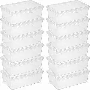 novelinks 12 Pack 6QT Plastic Storage Bins with Lids, Stackable Storage Containers with Lids, Clear Shoe Storage Craft Organizers and Storage for Home, Shoes Organization