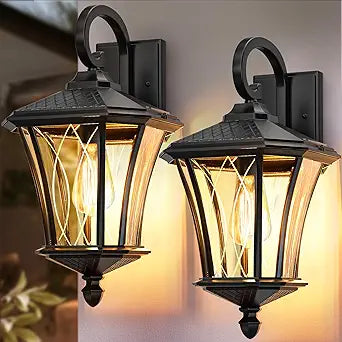 YSN 19" Large Outdoor Wall Lights 2 Packs, Black Porch Light Fixture Exterior Sconce Light, Retro Outdoor Lighting Fixtures Wall Mount, Waterproof Outdoor Lights for House Garage Yard
