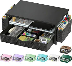 Spacrea Computer Monitor Stand with Drawer and 2 Pen Holders, Black
