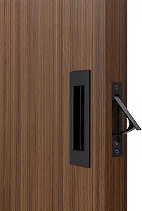 Dontay 2 Set Pocket Door Pull Handle, 304 Stainless Steel, Rectangle Recessed Flush Finger Pulls&Edge Spring Pull,No Lock,Hardware Set for More Than 1-1/8 Thickness Sliding Door(Matte Black,4.7'') 