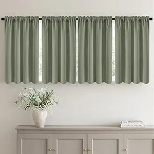MIULEE 45 Inch Short Blackout Curtains for Bedroom Set of 4, Top & Bottom Rod Pocket Privacy Drapes Thermal Insulated Light Blocking for Kitchen Bathroom Small Windows RV Camper, Sage Green