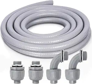 1 Inch 15 FT Non Metallic Liquid-Tight Conduit and Connector Kit - Includes 2 Straight and 2 Angle Fittings for Electrical Wiring