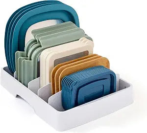 YouCopia StoraLid Food Container Lid Organizer for Kitchen Cabinet Storage with 5 Adjustable Dividers, 10.5''D  13.4''W  3.3''H, Large Classic Edition, White