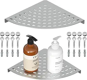 2 Pack Corner Shower Shelves 304 Stainless Steel Shower Corner Shelf Brushed Nickel Bathroom 8 in Prevent Rust Drilling Installation