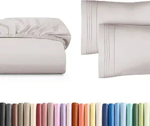 Twin XL Size Fitted Bed Sheet + 2 Pillowcases Bundle - Hotel Luxury Single Fitted Bottom Sheet Only - Fits Mattresses with Deep Pockets up to 16 inches - Soft, Breathable & Wrinkle Free - Light Grey