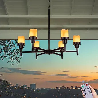 Battery Operated Chandelier, Outdoor Hanging Candle Lights Battery Gazebo Lights, Outdoor Chandelier for Gazebo, Canopy, Pergola, Porch, Tent Decor (6)