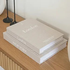 Faux Book Storage Box Set of 2Beige/BeigeDecorative Faux Books with Hidden Storage for Coffee Table Decor, Bookshelf or MantleLinen Decorative BoxesAesthetic Book Decor for Home