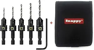Make it Snappy Tools Brand Quick-Change 5-Pc. Countersink Drill Bit Set with Case. Proudly Made in The USA