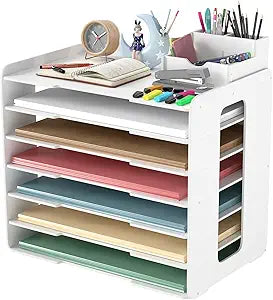 FuturelOT PVC A3 Paper Storage Organizer for Desk, 11X17 Construction Paper Organizer 7-Slot File Holder Sorter Letter Tray Office Supplies Organizer for Home School Adjustable & Space-Saving
