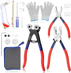 GOLD DEER Glass Mosaic Cutter Kits Heavy Duty Mosaic Wheeled Glass Nippers Wheeled Glass Tile Nipper Running Plier Breaking Grozer Plier Mosaic Tile Cutter Mosaic Tools for Craft Glass Cutting