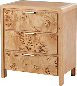 COZAYH Burl Finish 3 Drawer Nightstand, Wood Rustic Farmhouse Dresser, Vintage Accent Storage Bedside Table for Bedroom Entryway, Fully Assembled, Natural