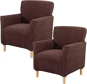 KRFOONN Stretch Chair Covers with Arms Jacquard 1-Piece Mid Century Modern Armchair Slipcover Soft Banquet Armchair Sofa Covers Chair Slipcovers Furniture Protector for Living Room (2PCS, Coffee)