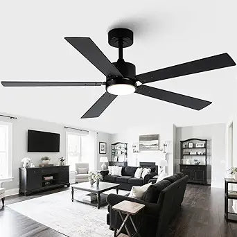 Black Ceiling Fans with Lights, 52 Inch Modern Ceiling Fan with Remote Outdoor Ceiling Fan for Bedroom, Living Room,High CFM Ceiling Fans with 3CCT LED Lights Kit, Quiet DC Motor, Timer