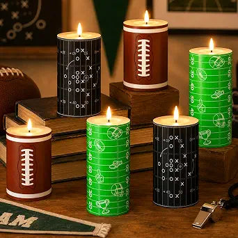 Tujoe 6 Pcs Football Flameless Candles, Battery Operated Pillar Candle
