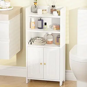 BEWISHOME Bathroom Storage Cabinet, Small Floor Cabinet, Toilet Paper Cabinets with 2 Doors and Shelves, Bathroom Organizers and Storage for Small Spaces, White 7.9" D x 14.6" W x 31" H YYG08W