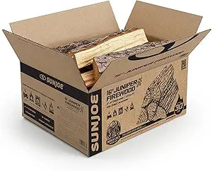 Sun Joe 16" Juniper Aromatic Firewood, Smokin' Joe's Natural Kiln Dried Fire Logs for Fireplaces, Campfires, Wood Stoves, and Outdoor Fire Pits - Includes 20 Logs