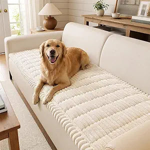 decorUhome Non-Slip Fuzzy Couch Cover for Dogs, Soft Thick Washable Pet-Friendly Protector, Sofa Slipcover for 3 Cushion Couch Sofa, White, 27.6" x 82.7"