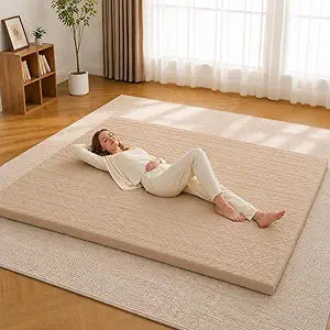 Mollydot Japanese Floor Mattress Full Size, Futon Mattress with Cotton Washable Cover, Roll Up 2.5" Thick Tatami Mat, Portable & Foldable Floor Bed Mattress for Guest Room Dormitory (Coffee)